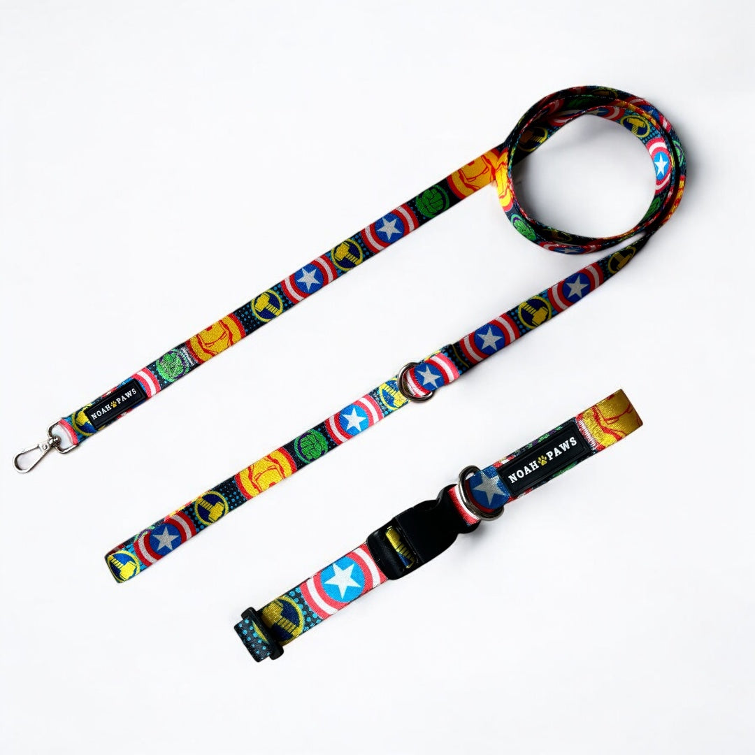 Avengers Themed Dog Collar and Leash Set, Small